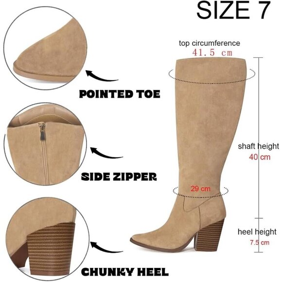 Womens Suede Apcicot Side Zipper Knee High Pointed Toe Tall Slouchy Boots - Picture 4 of 8